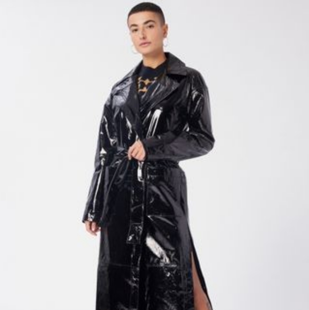 LITA by Ciara Glazed Leather Trench Black XL